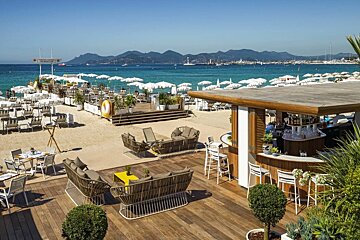 A beach with a sign that says