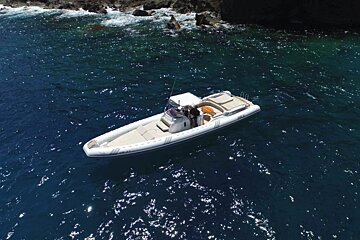 An aerial view of a boat with the letters aa on the side