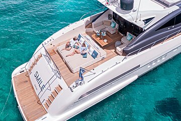 A yacht with the word smile on the back