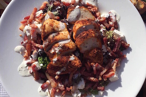 sliced chicken breast and dressing