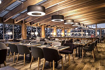 A restaurant with a lot of tables and chairs