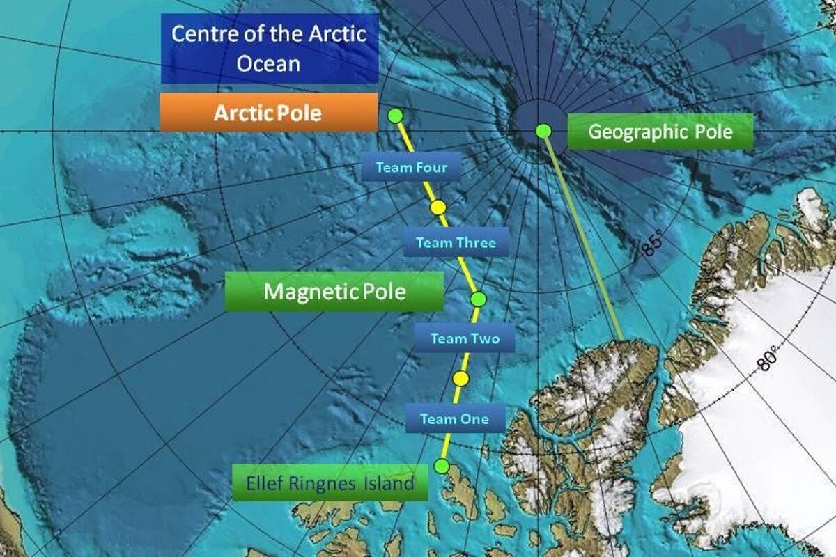 a map of the polar north with a ruote laid out