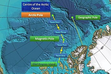 a map of the polar north with a ruote laid out