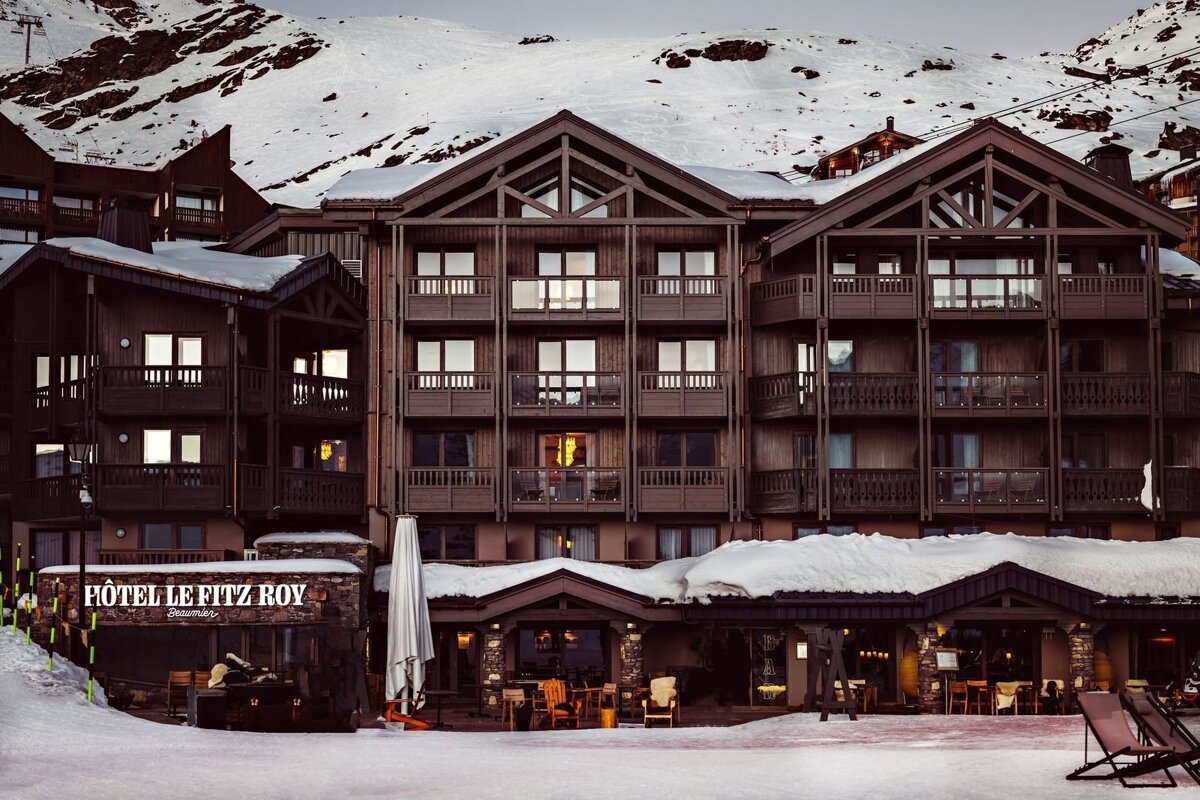 A snowy ski resort hotel, 