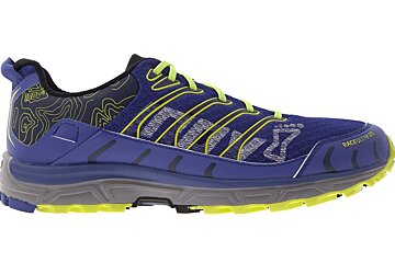 a purple & green trail shoe