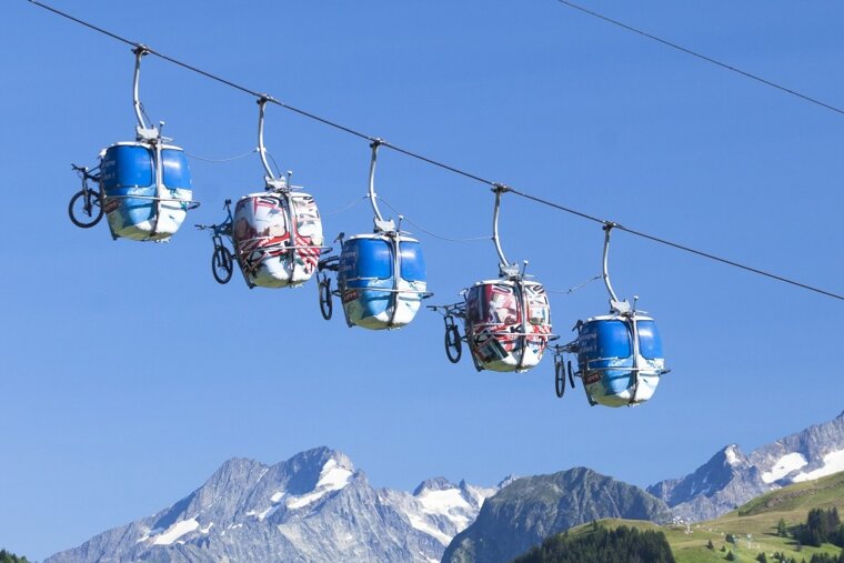 bikes on a bubble lift in Alpe d'Huez