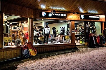A cozy wooden ski rental shop, 