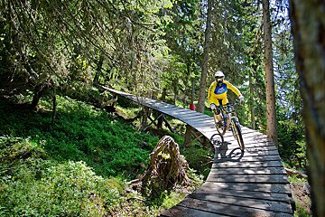 a mountain biker riding north shore