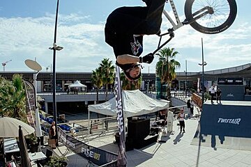 Bike upside down at the Meribel Fise District BMX festival