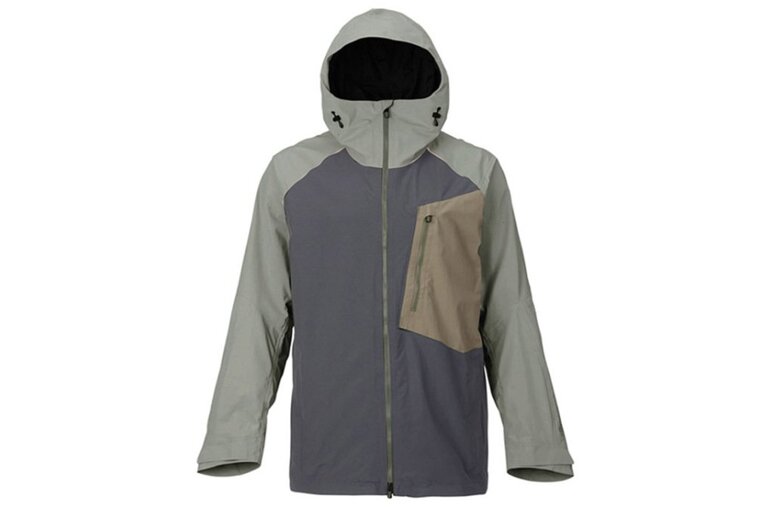 A grey and tan jacket with a hood