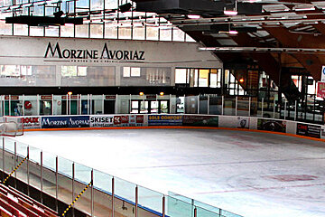 An ice rink with a sign that says morzine avoriaz
