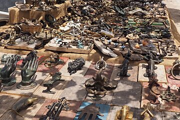 stall with antiques for sale at sont jordi fleamarket mallorca