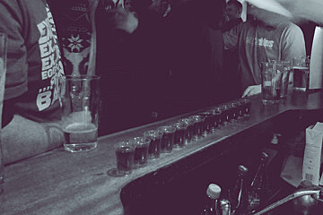 shots lined up on the bar
