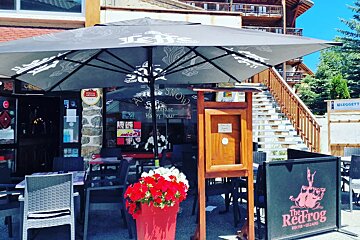 A restaurant called the redfrog has tables and chairs outside