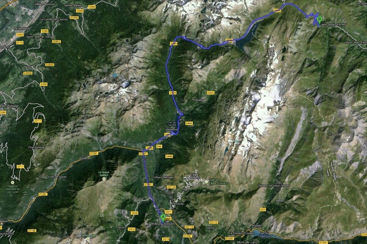 Cycle route map for alpe dhuez col de la croix de fer