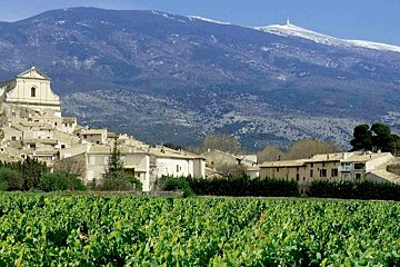 The village of Aubignan with Mont Ventoux in the background