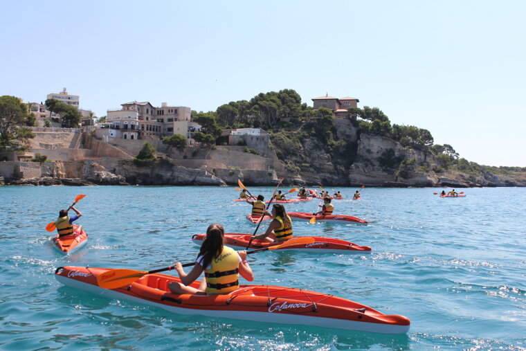 people kayaking on the sea