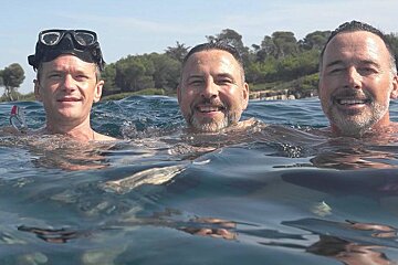 Neil Patrick Harris, David Walliams & David Furnish in St Tropez
