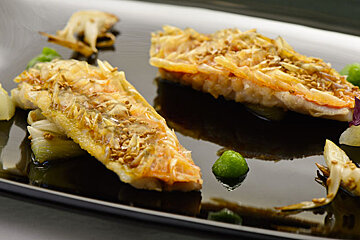 A close up of a plate of food on a table