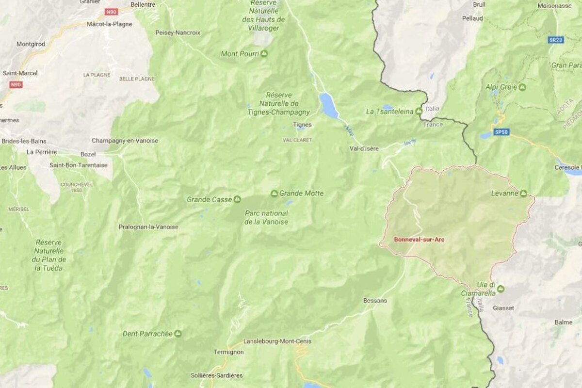 a map showing the zone of an avalanche