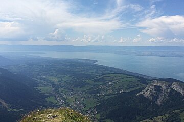 view of a lake from a mountain