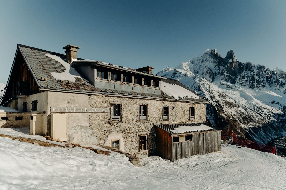 A stone building with the word refuge on it