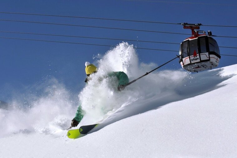 a skier off-piste in la plagne