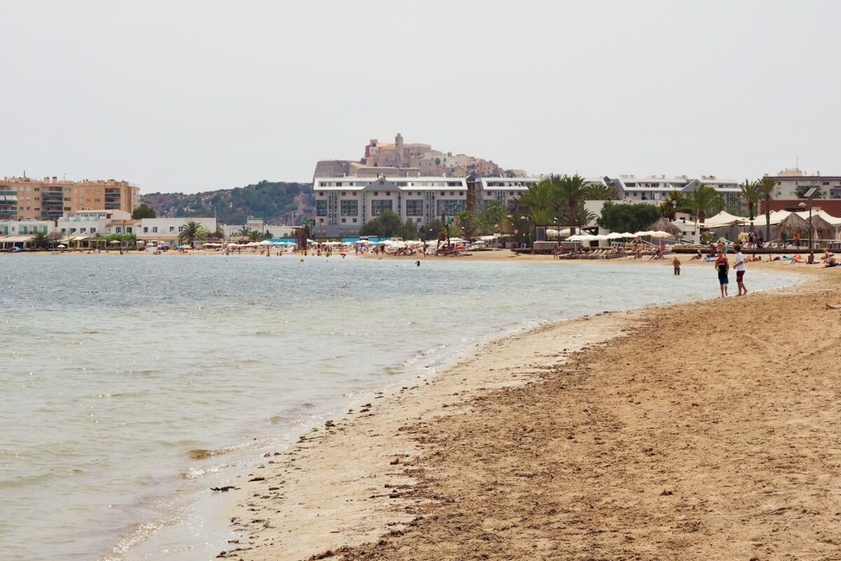 Look back on the old town of Ibiza from talamanca beach