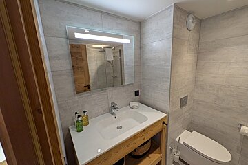 A bathroom with a sink a toilet and a mirror