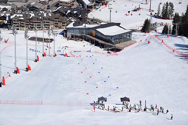 Slalom race set up on the slopes in Courchevel