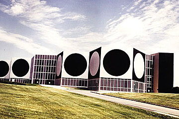 a building with an art show inside