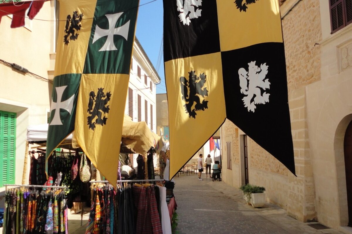 flags celebrating the medieval festival in santanyi