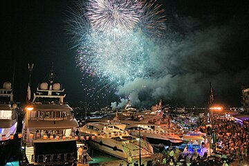 yachts and fireworks in Saint Tropez port