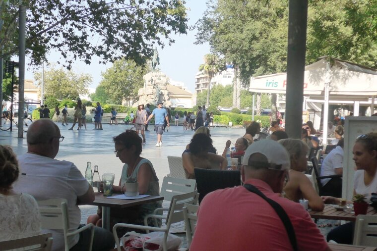 a view from a cafe in Place Espanya Palma mallorca