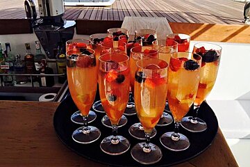 45 person Sailing Catamaran, Palma Centre & Marina dining