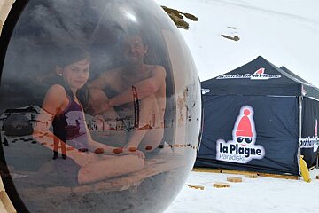 two people in a mountain top sauna