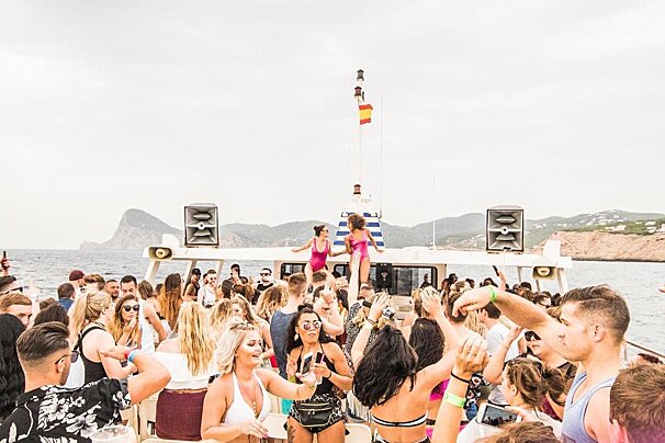 Pukka Up San Antonio Sunset Party Boat Trip deck