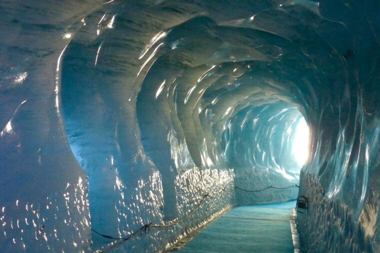 a cave carved into a glacier