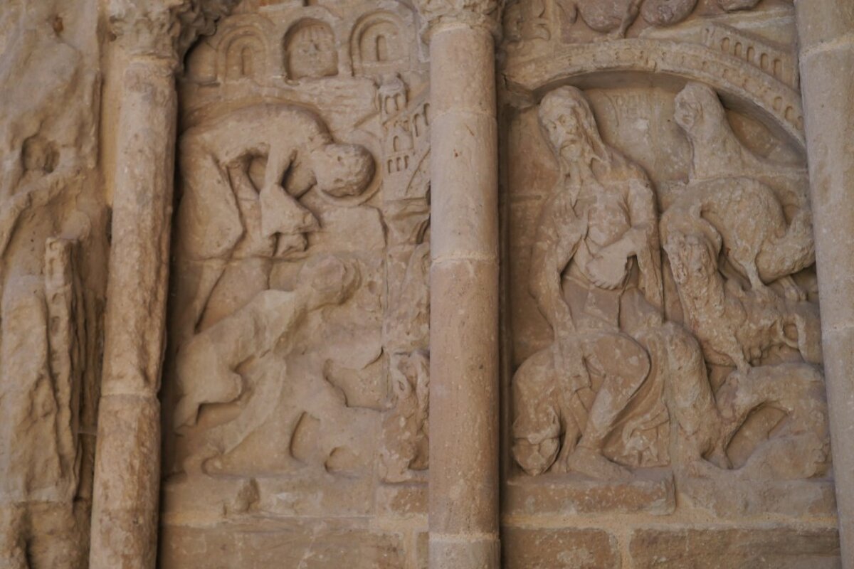 stone carvings at the entrance of the abbey