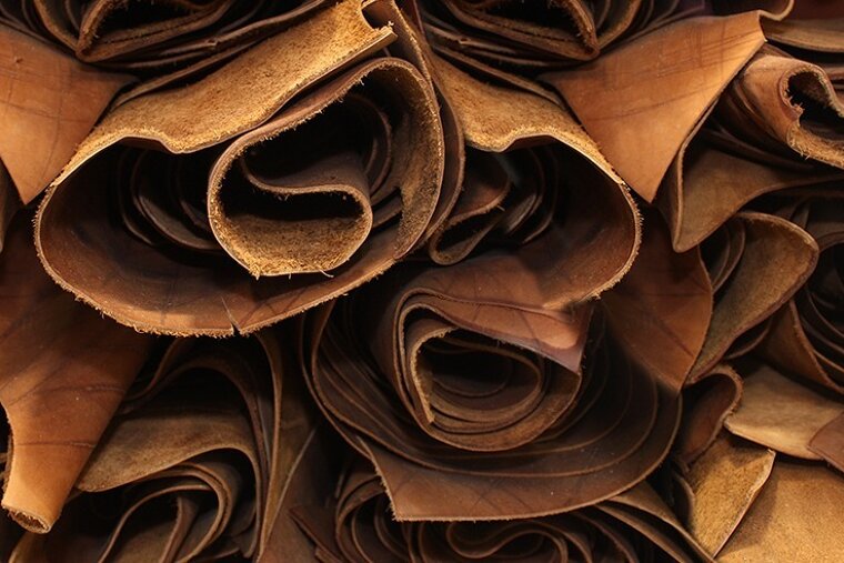 old pieces of tanned leather in Grasse