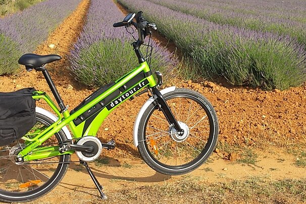 Electronic bike rentals in Bonnieux in a lavender field