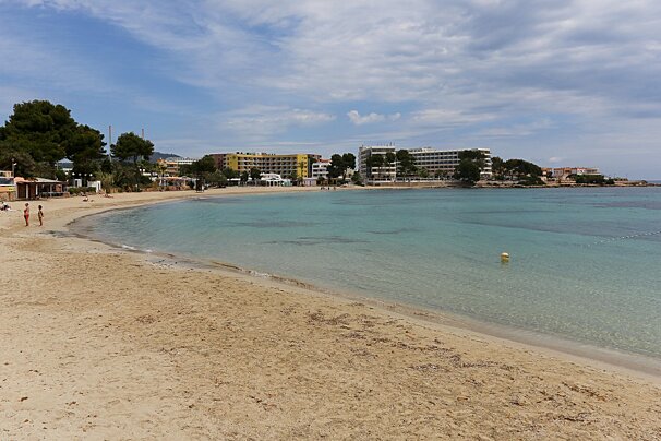 sandy beach at es canar ibiza