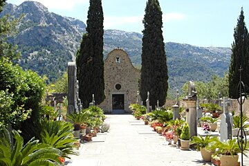 a cemetery at a hill top town in mallorca