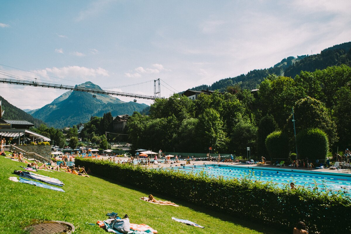 Morzine in summer by the outdoor pool