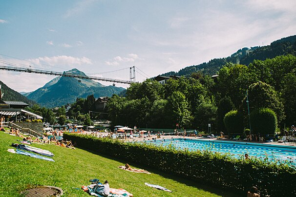 Morzine in summer by the outdoor pool