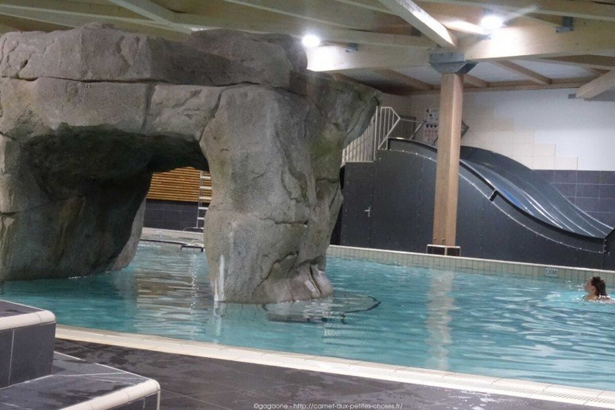 rock feature in a swimming pool