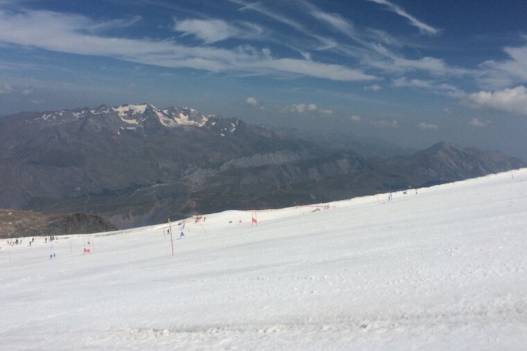 a ski racer on the glacier in 2 alpes resort