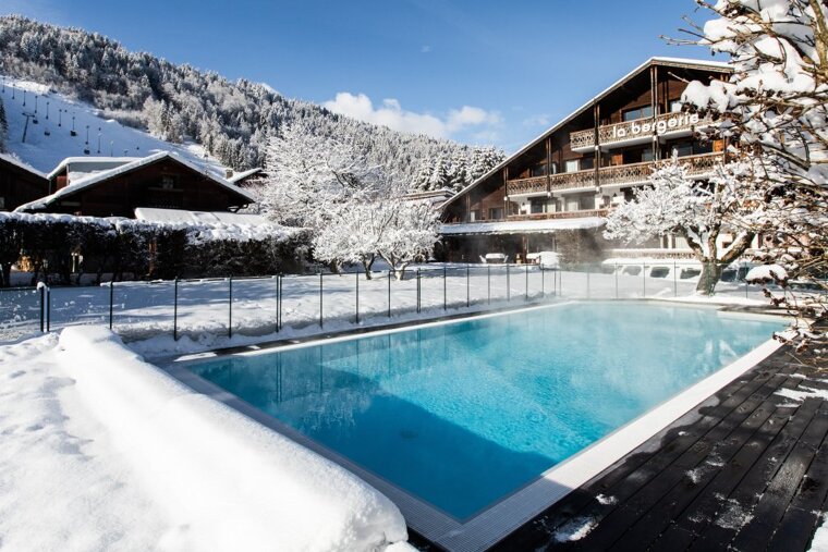 La Bergerie Hotel, Morzine outdoor swimming pool