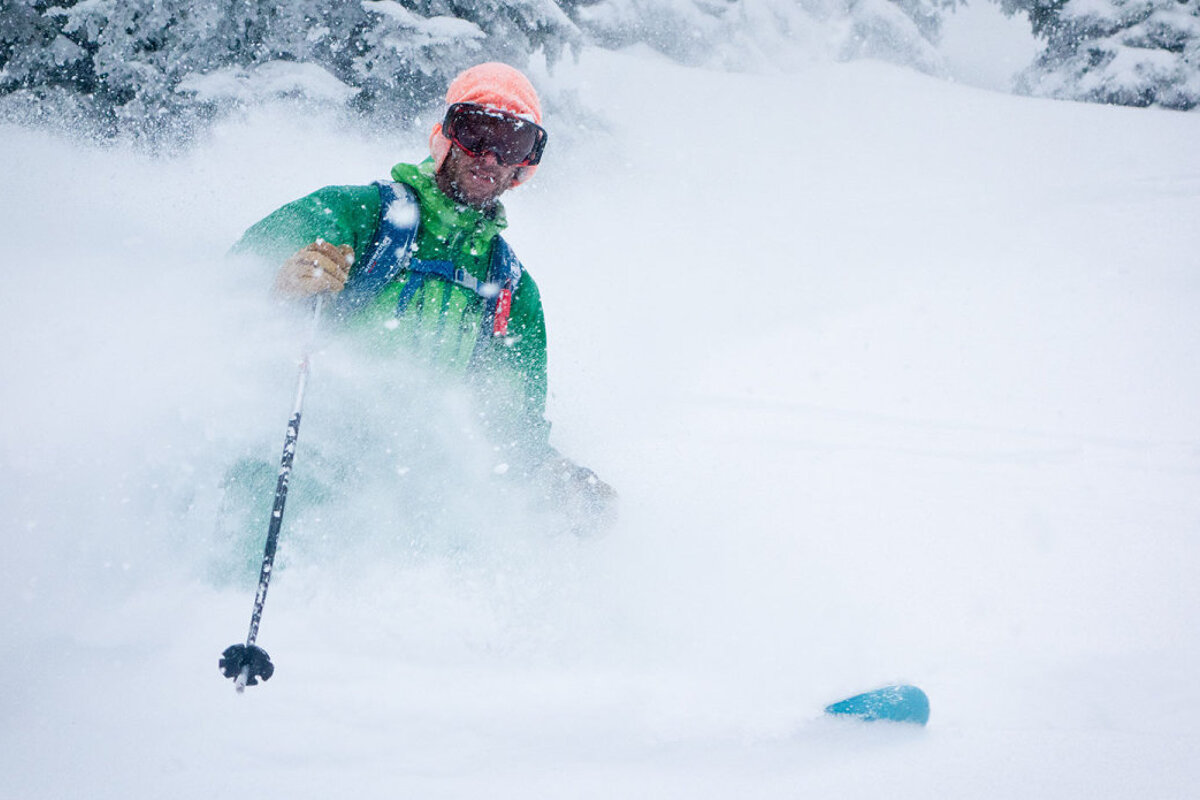 skiing through powder in chamonix