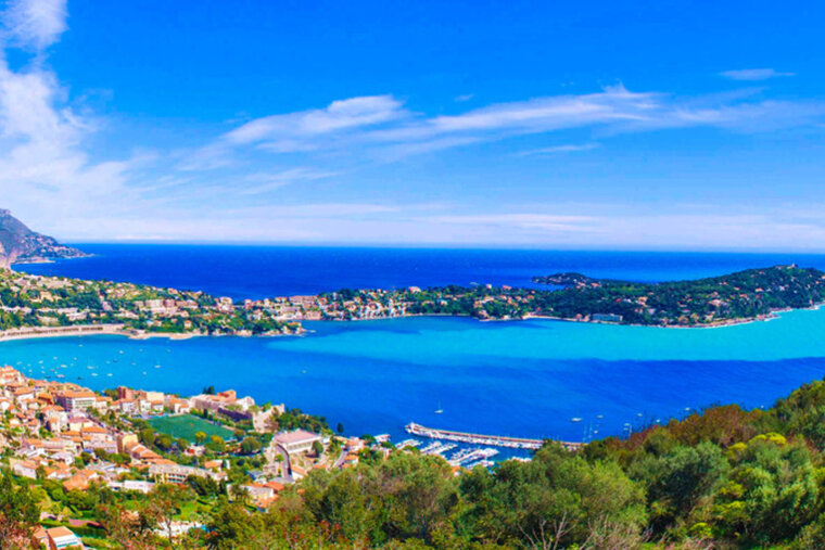 View of Villefranche sur Mer with Blue Skies